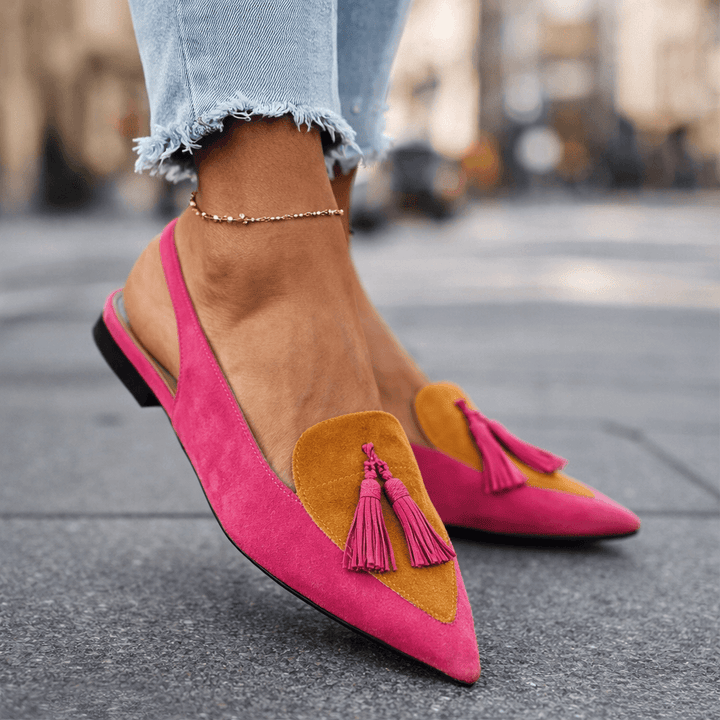 Sandalias artesanales Eliza con forma en punta y talon descubierto