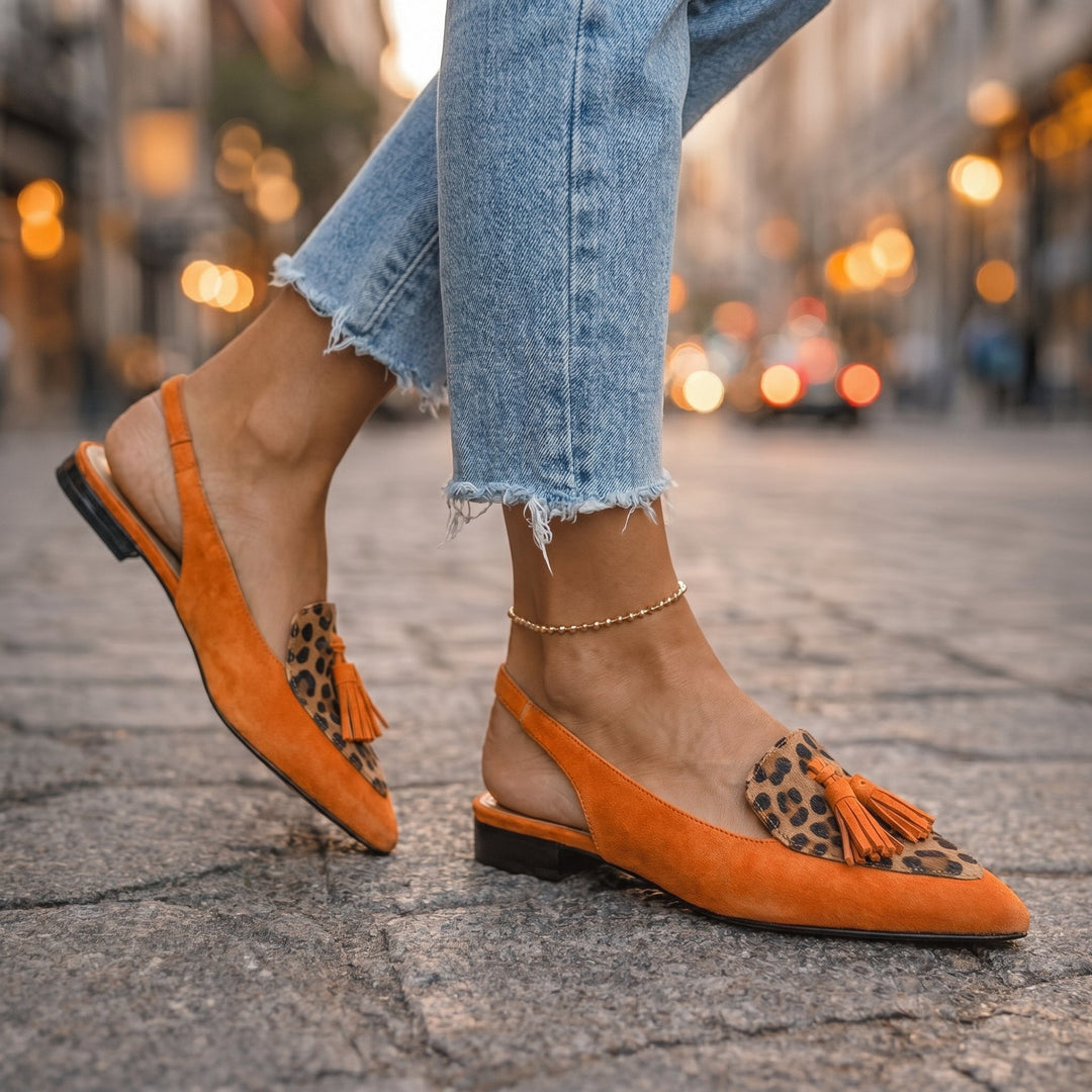 Sandalias artesanales Eliza de verano combinadas en un look casual-chic